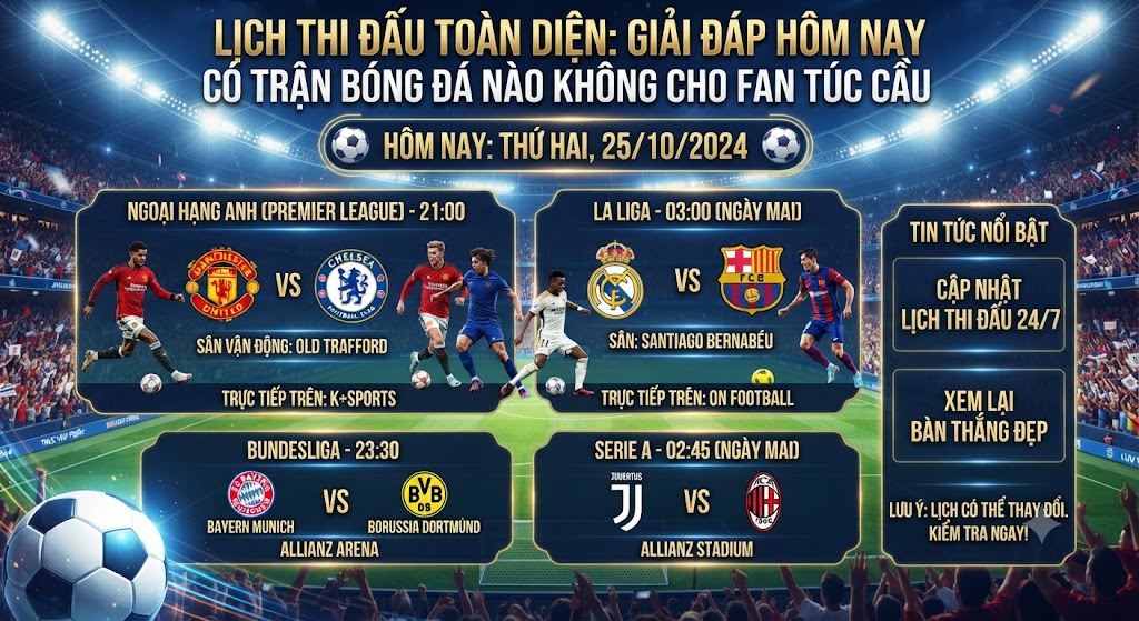 hôm nay có trận bóng đá nào không